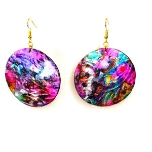 Metallic circle earrings, lightweight hypoallergenic, handmade, colorful